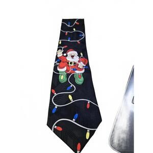 Black Christmas Santa Claus Tie with Colorful Lights
